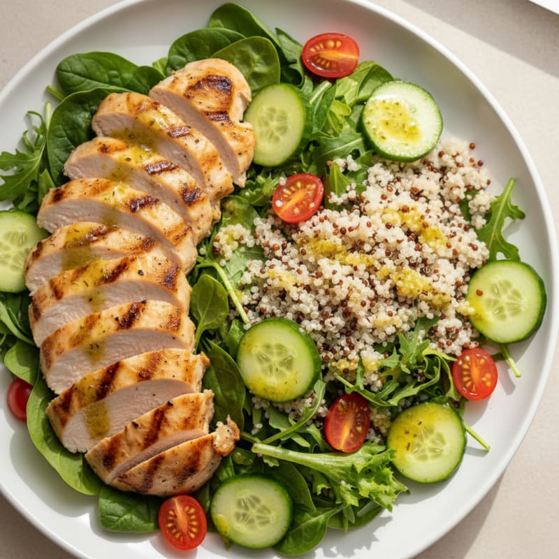 Grilled Turkey Breast Salad with Mixed Greens and Quinoa