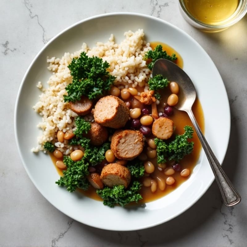 Pork and Leafy Green Stew with Black Beans and Fluffy White Rice