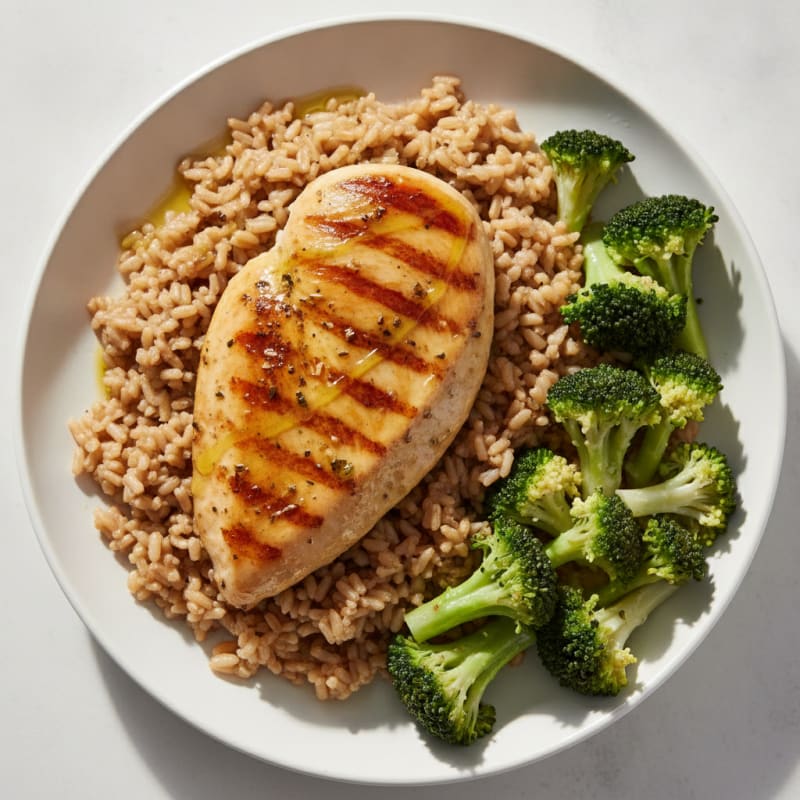 Grilled Chicken Breast with Brown Rice and Broccoli