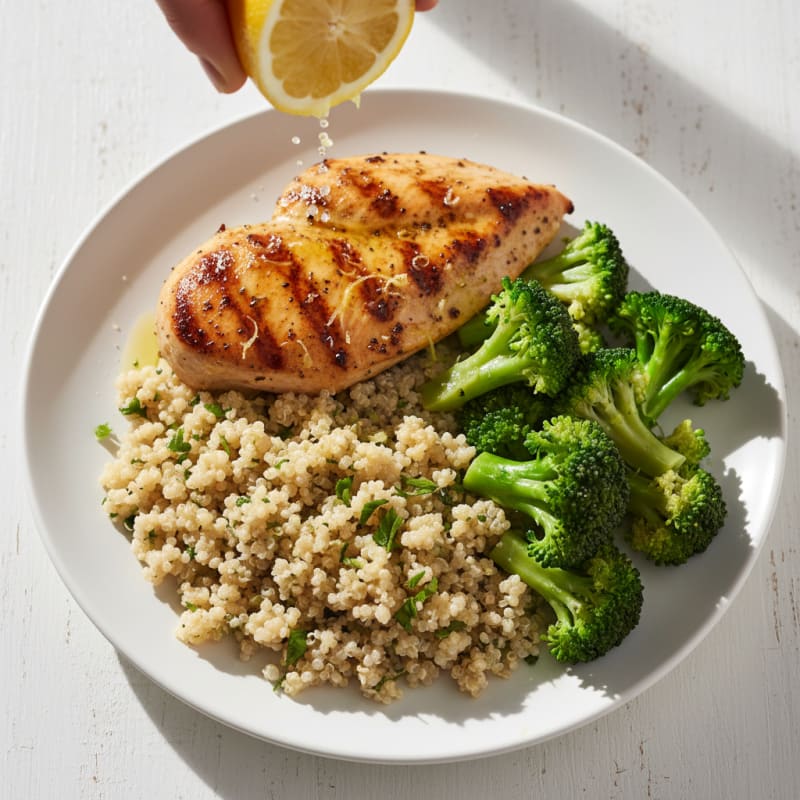 Grilled Chicken Breast with Quinoa and Steamed Broccoli
