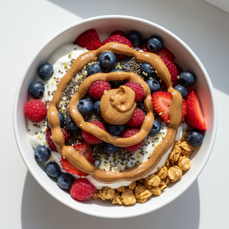 Greek Yogurt Protein Parfait with Mixed Berries and Almond Butter