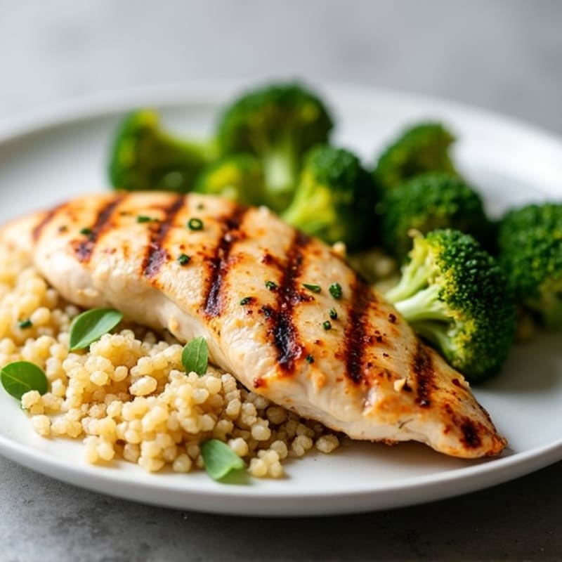 Grilled Chicken Breast with Quinoa and Roasted Broccoli