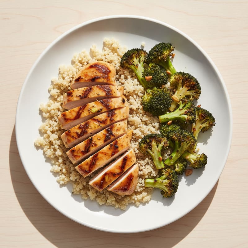 Grilled Chicken Breast with Roasted Broccoli and Quinoa