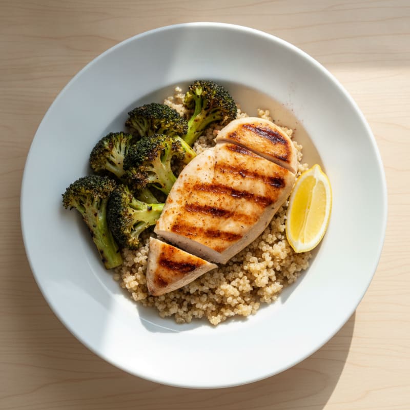 Grilled Chicken and Quinoa Bowl with Roasted Broccoli