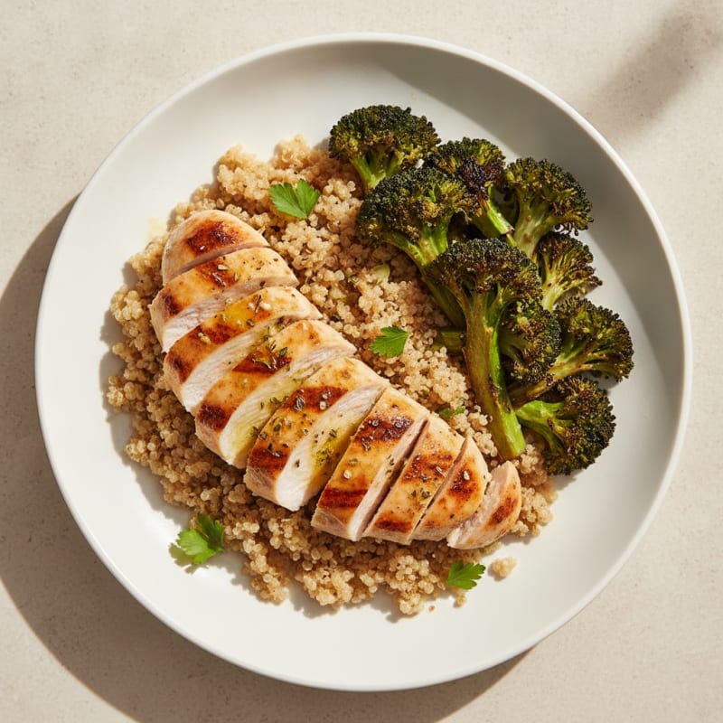 Grilled Chicken Breast with Quinoa and Roasted Broccoli