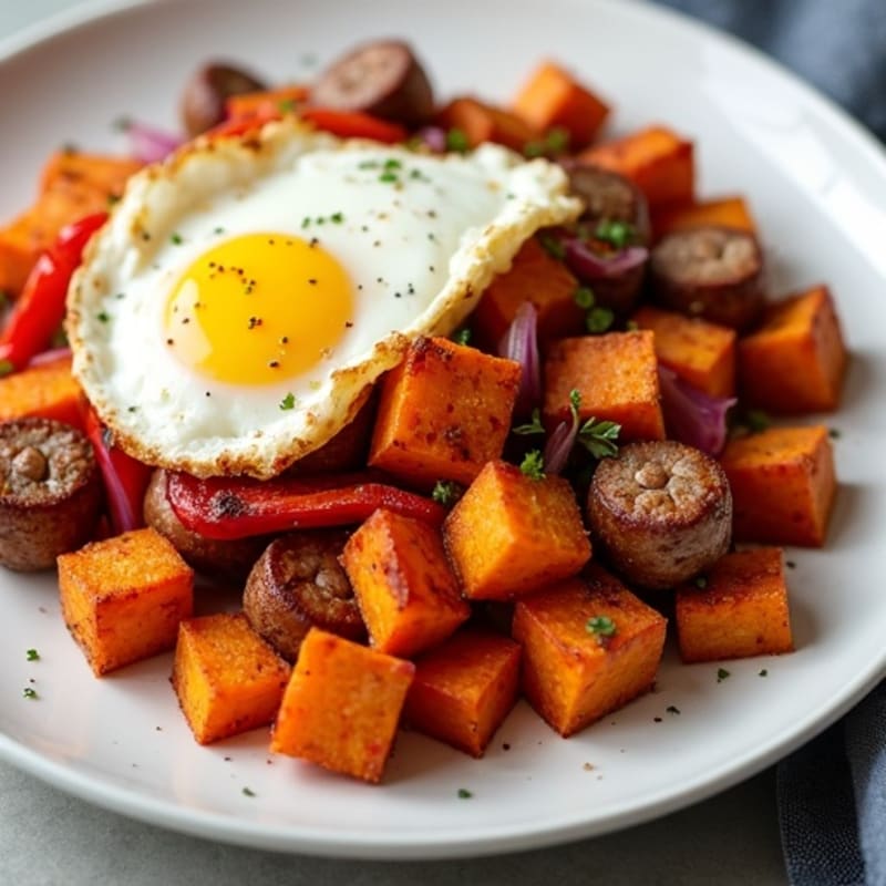 Crispy Sweet Potato Hash with Savory Turkey Sausage