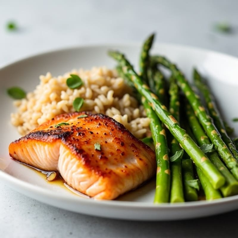 Seared Salmon with Steamed Asparagus and Brown Rice