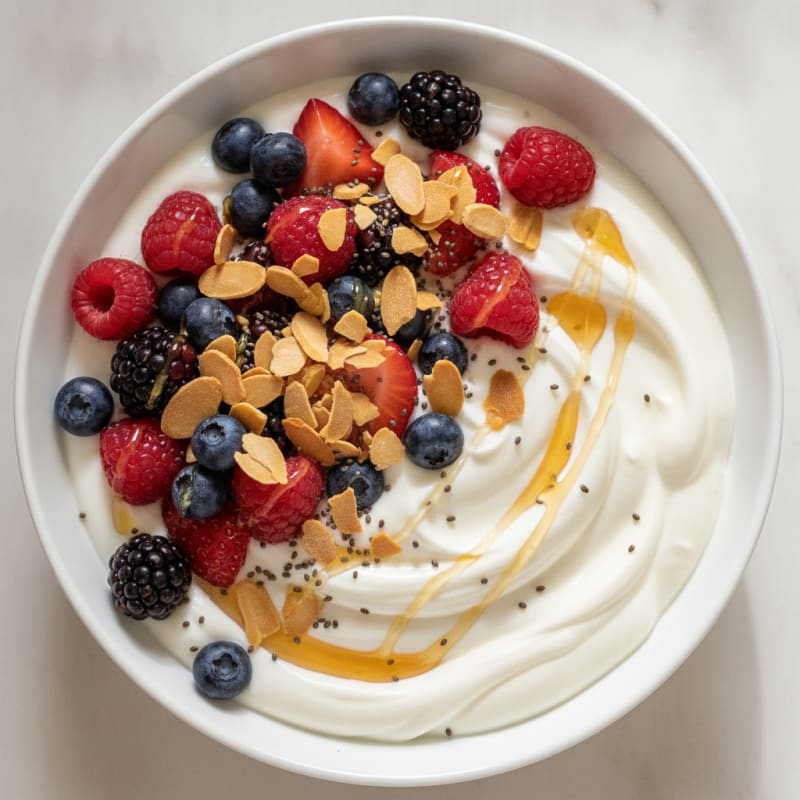 Greek Yogurt Protein Parfait with Mixed Berries and Almonds