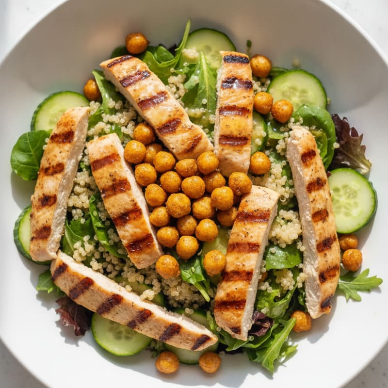 Grilled Chicken and Quinoa Salad with Roasted Chickpeas