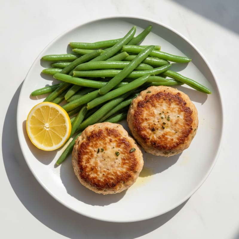 Seared Turkey Patties with Steamed Green Beans