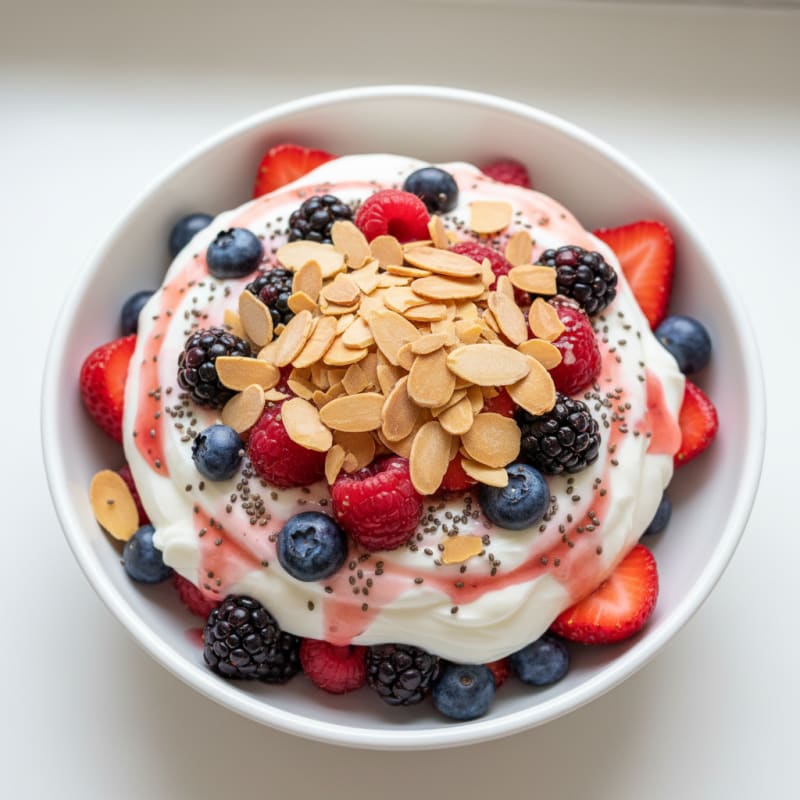 Greek Yogurt Protein Parfait with Mixed Berries and Almonds