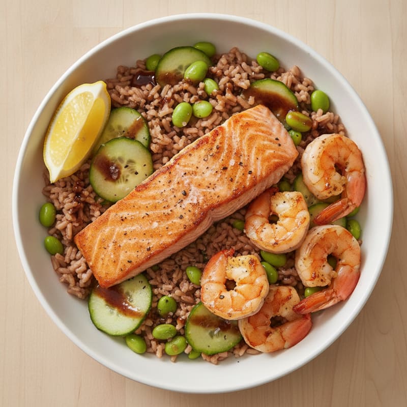 Pan-Seared Salmon Edamame Rice Bowl