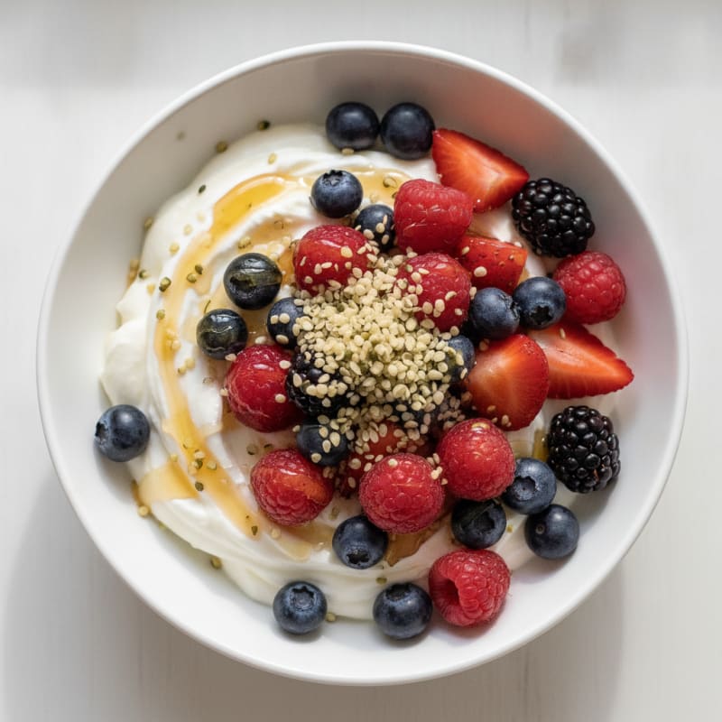 Silky Greek Yogurt Bowl with Mixed Berries and Hemp Seeds