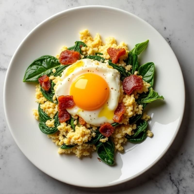 Cottage Cheese Scramble with Spinach and Turkey Bacon