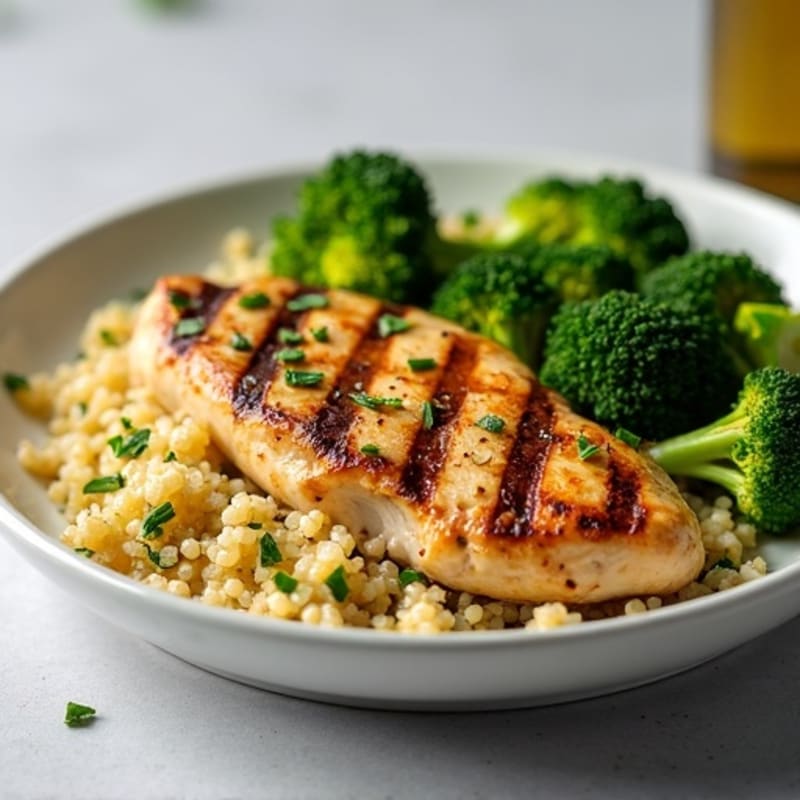 Grilled Chicken Breast with Quinoa and Roasted Broccoli
