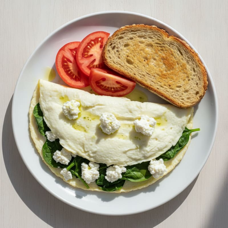 Egg White Spinach Omelet with Cottage Cheese and Fresh Tomatoes