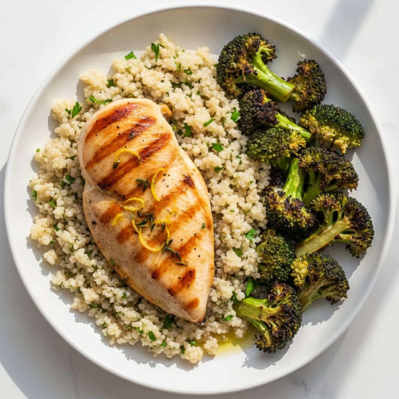 Grilled Chicken Breast with Quinoa and Roasted Broccoli