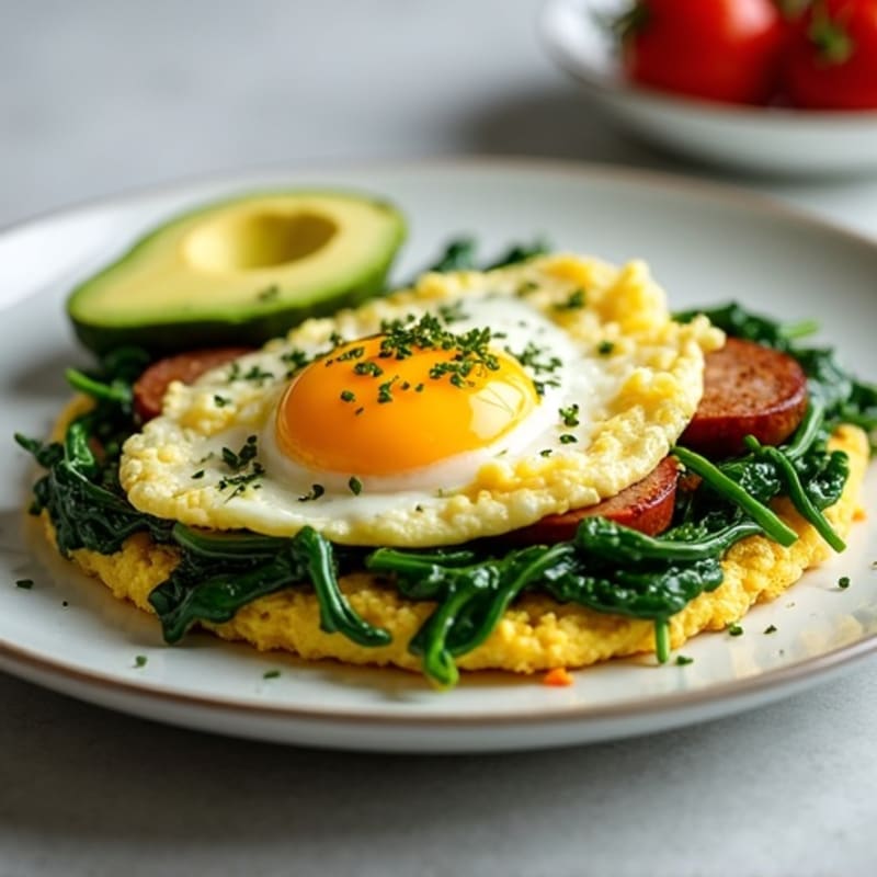 Egg White Spinach Scramble with Turkey Sausage