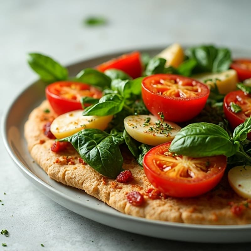 Lemon-Herb Chicken Flatbread with Fresh Spinach and Roasted Tomatoes
