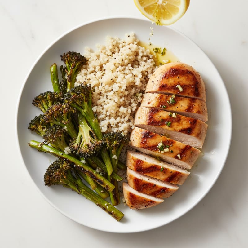 Grilled Chicken Breast with Quinoa and Roasted Broccoli