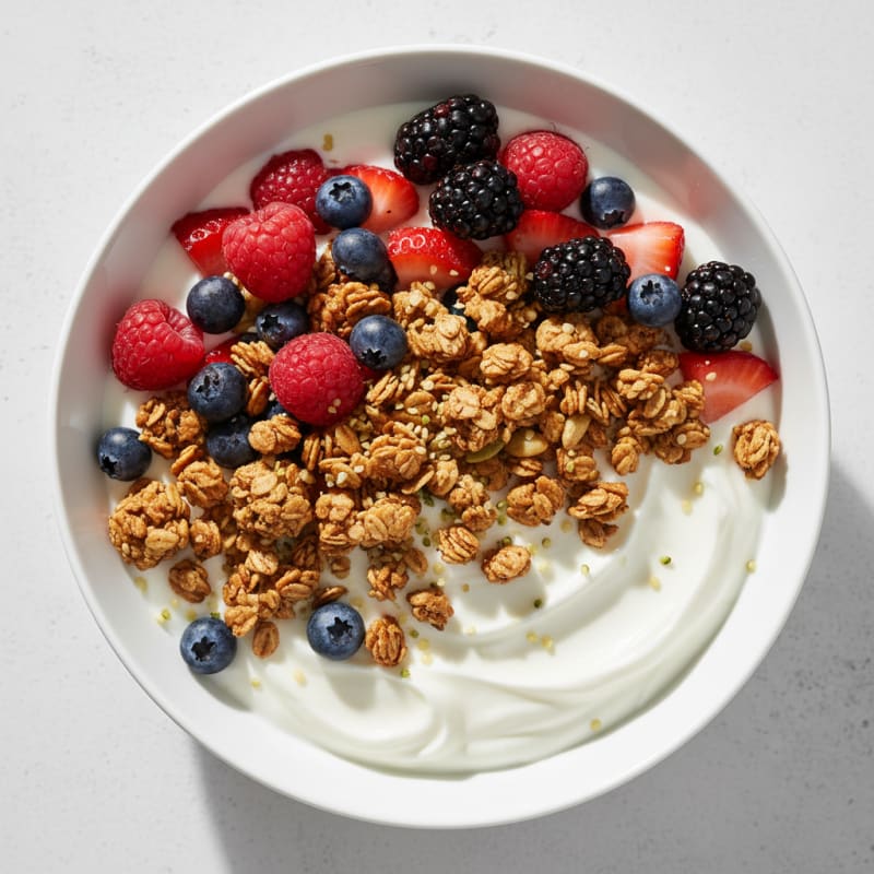 Creamy Greek Yogurt Bowl with Mixed Berries and Protein Granola