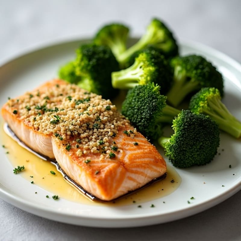 Herb-Crusted Baked Salmon with Roasted Broccoli