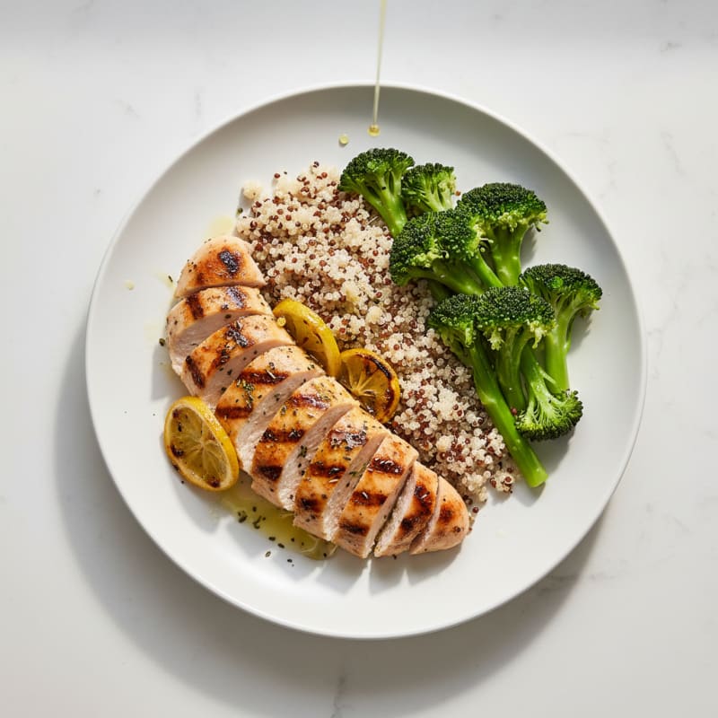 Grilled Chicken Breast with Quinoa and Steamed Broccoli