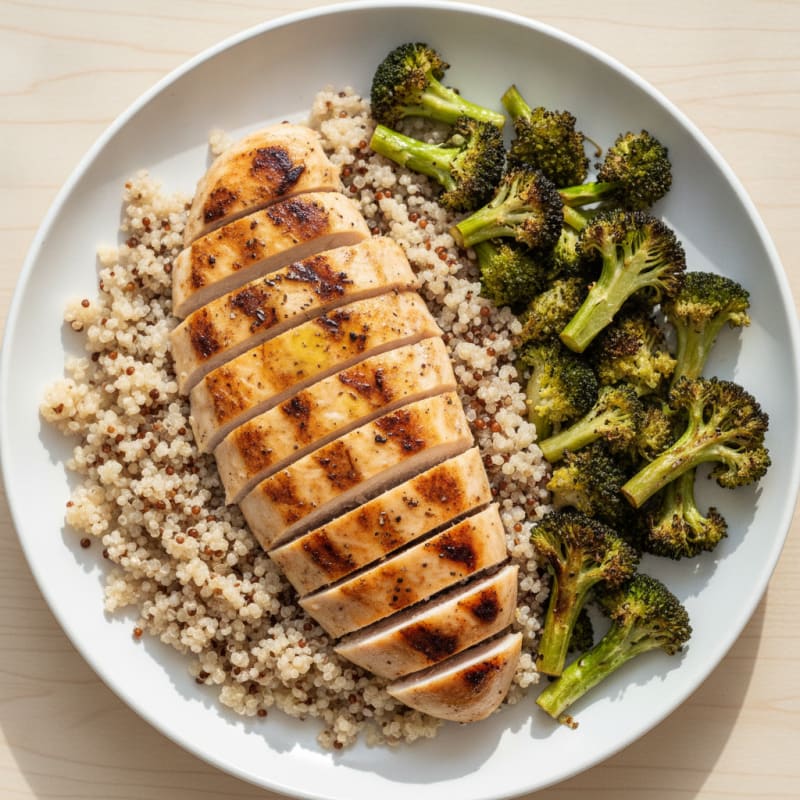 Grilled Chicken Breast with Quinoa and Roasted Broccoli