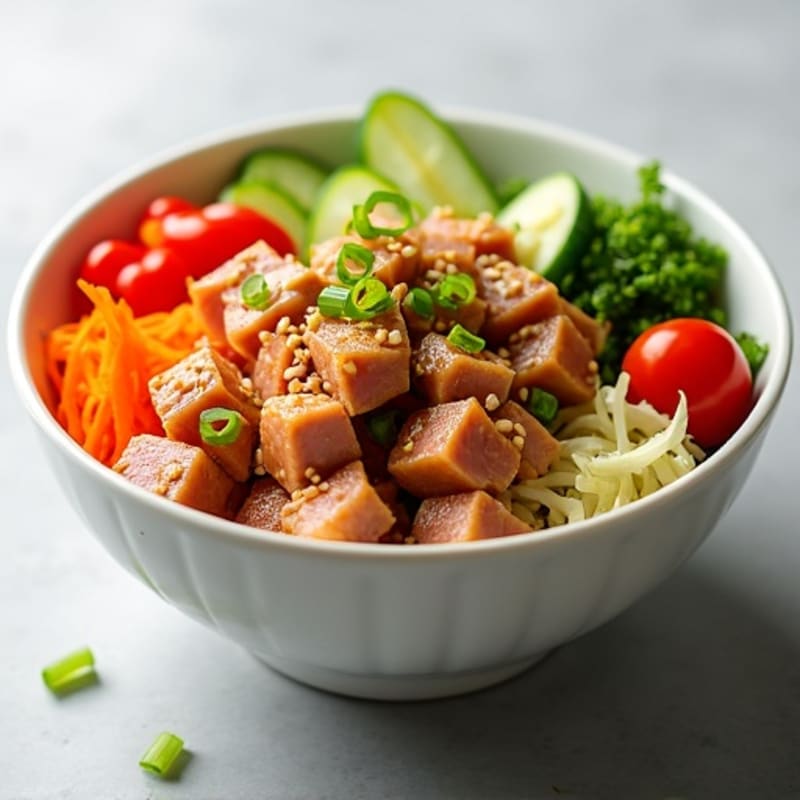 Sesame Ginger Diced Tuna with Fresh Crunchy Vegetables