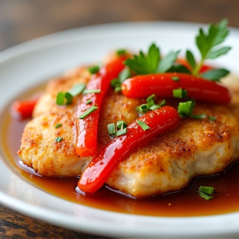 Crispy Baked Sweet-Sour Chicken with Bell Peppers