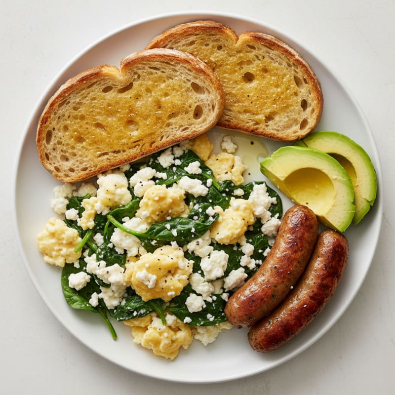 Cottage Cheese Scramble with Spinach and Turkey Sausage