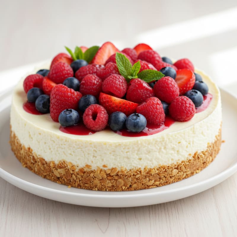 Greek Yogurt Protein Cheesecake with Mixed Berries