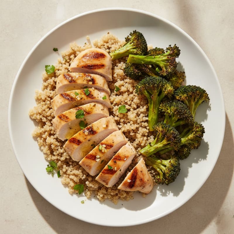 Grilled Chicken Breast with Quinoa and Roasted Broccoli