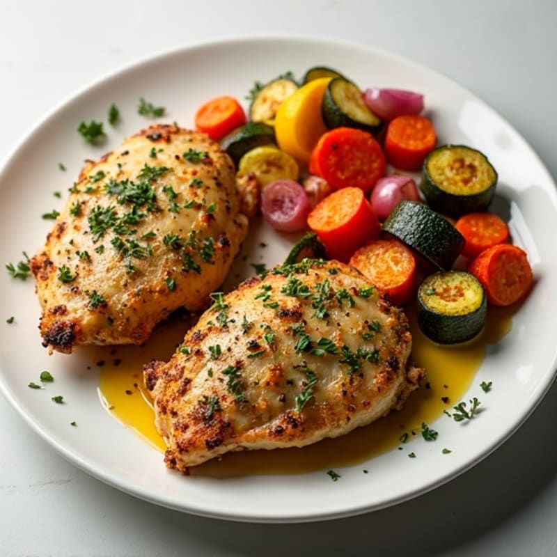 Herb-Crusted Sheet Pan Chicken with Roasted Rainbow Vegetables