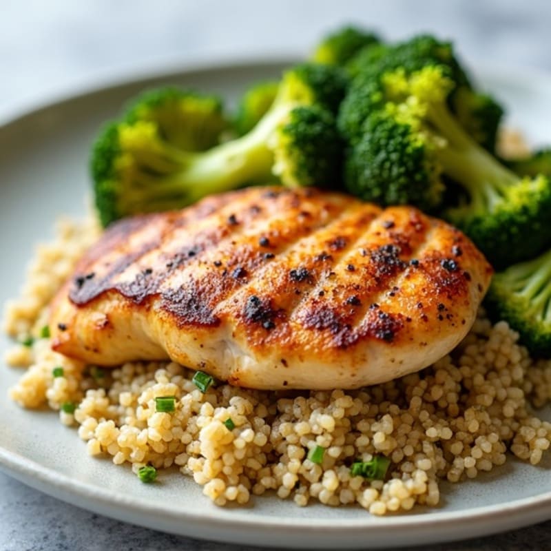 Grilled Chicken Breast with Quinoa and Roasted Broccoli