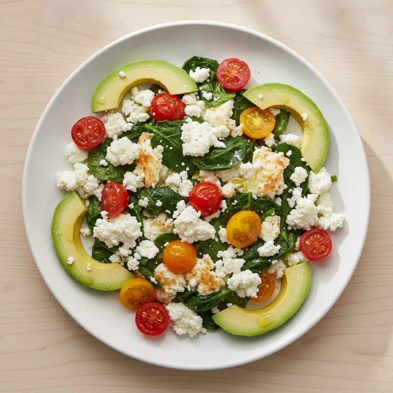 Egg White and Spinach Scramble with Cottage Cheese and Cherry Tomatoes