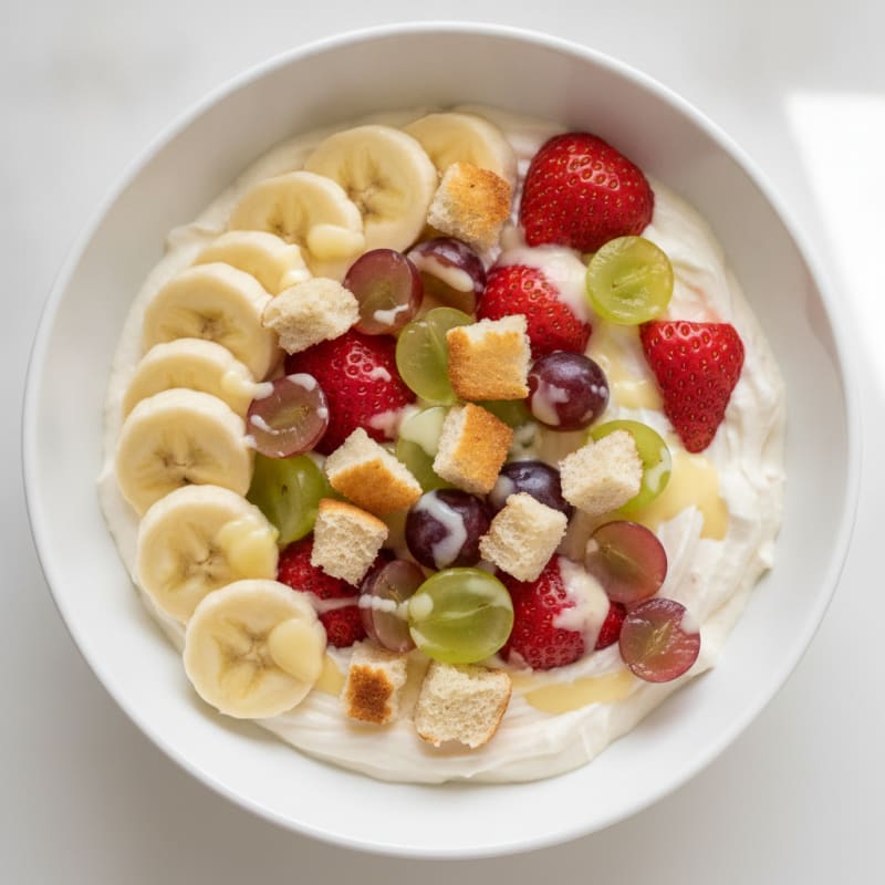 Creamy Strawberry Banana Protein Cheesecake Bowl with Grape Topping