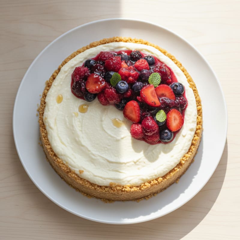 Greek Yogurt Protein Cheesecake with Mixed Berries