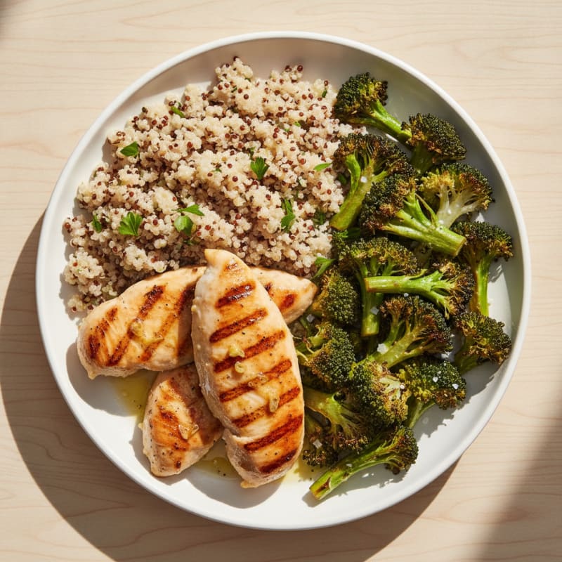 Grilled Chicken Breast with Quinoa and Roasted Broccoli