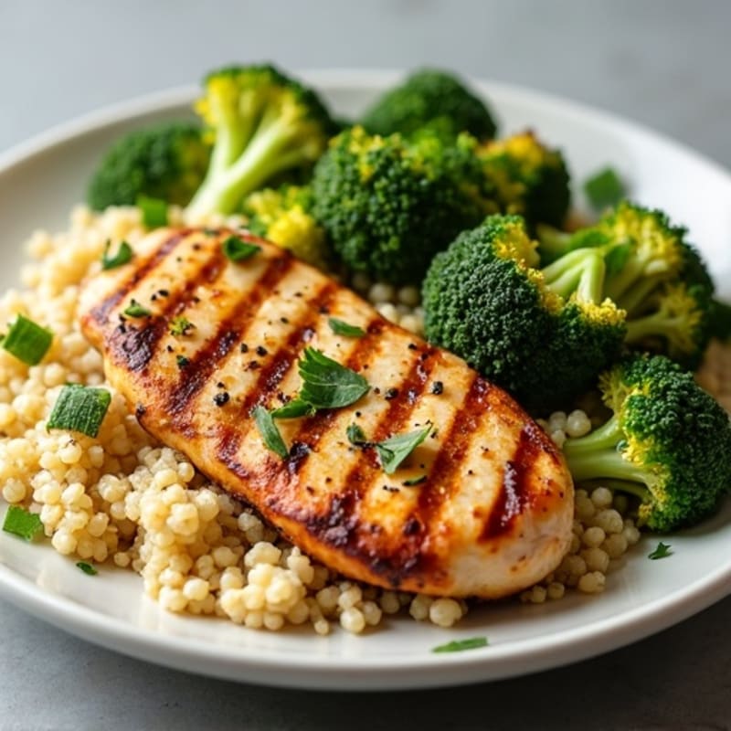 Grilled Chicken Breast with Quinoa and Roasted Broccoli