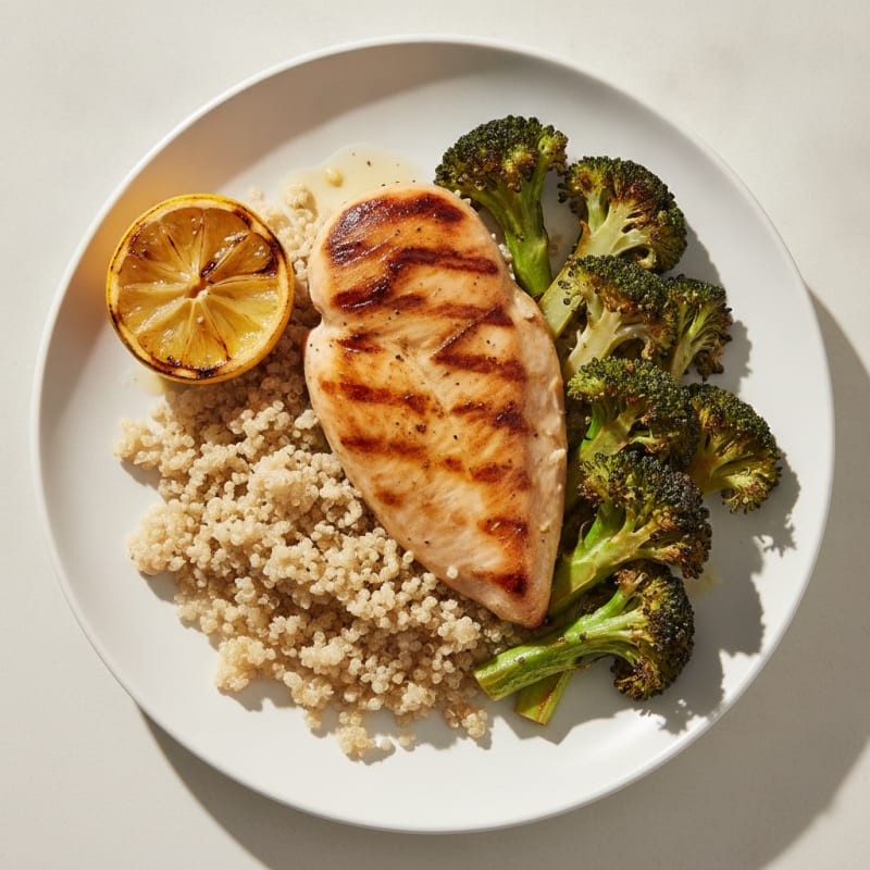 Grilled Chicken Breast with Quinoa and Roasted Broccoli