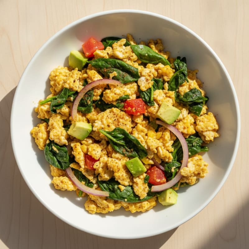 Spiced Scrambled Eggs with Sautéed Spinach