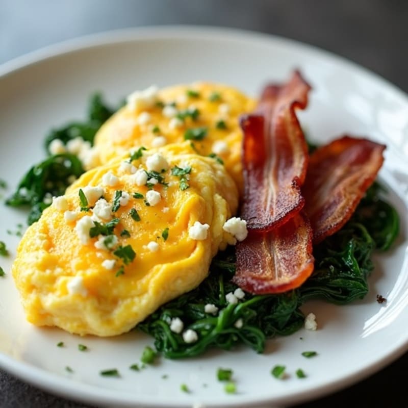 Scrambled Egg Whites with Sautéed Spinach and Turkey Bacon