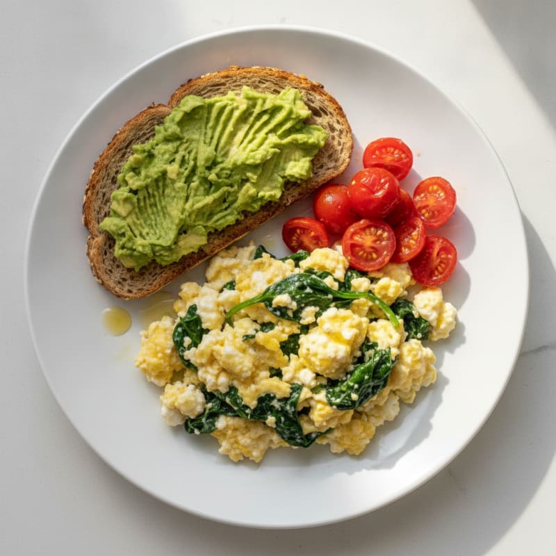Cottage Cheese Scramble with Spinach and Cherry Tomatoes