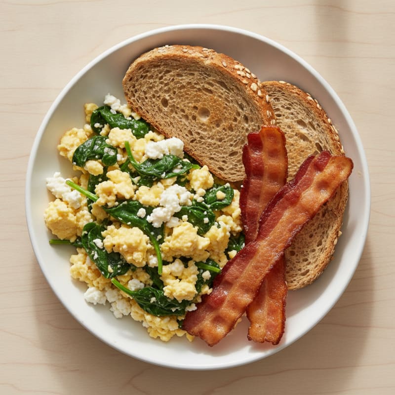 Cottage Cheese Scramble with Spinach and Turkey Bacon