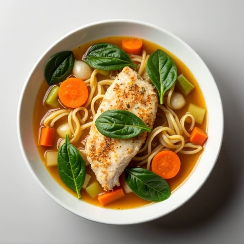 Brothy Chicken and Fresh Vegetable Noodle Soup