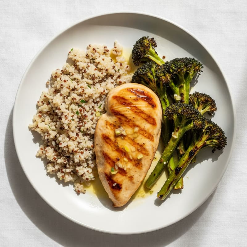 Grilled Chicken Breast with Quinoa and Roasted Broccoli