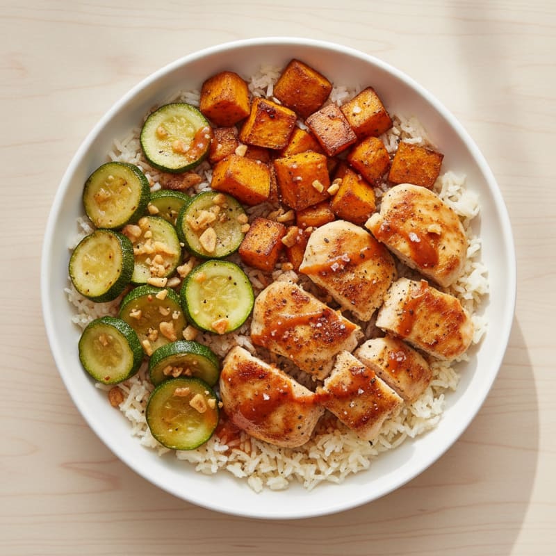Chicken Zucchini Rice Bowl with Sweet Potato