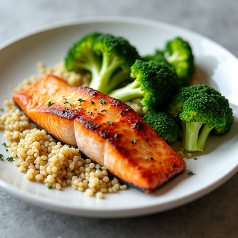 Seared Salmon with Steamed Broccoli and Quinoa
