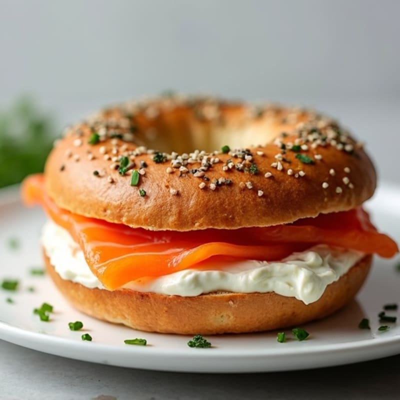 Open-Face Smoked Salmon with Herbed Cream Cheese on Toasted Everything Bagel